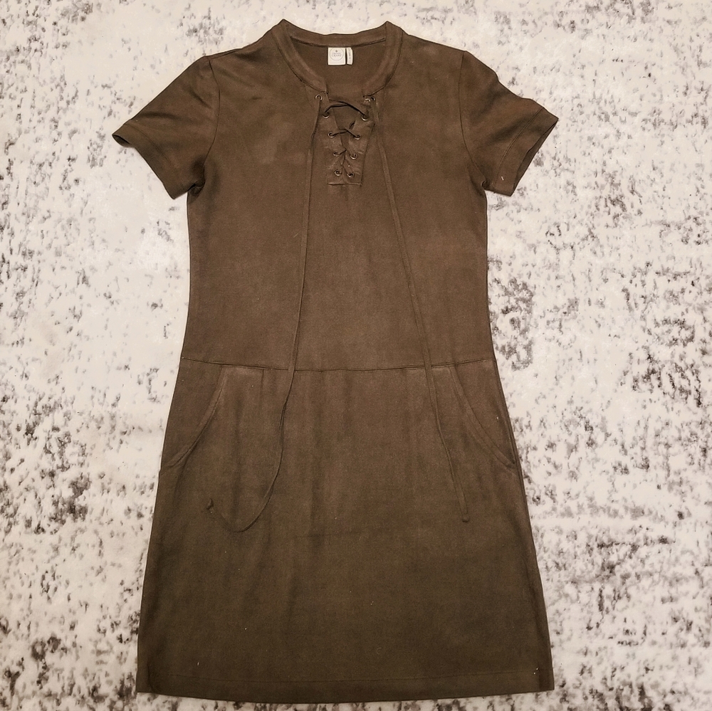 Lace up neck dress with pockets